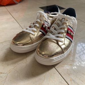 NWT Gold Fashion Statement Sneakers with Pearls